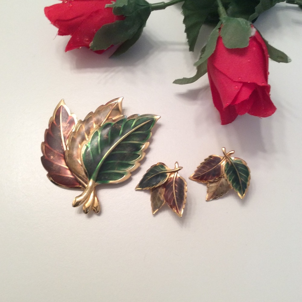 Jewelry Earth color Leaf Earring & Pin Set. 🌿 - Picture 2 of 5